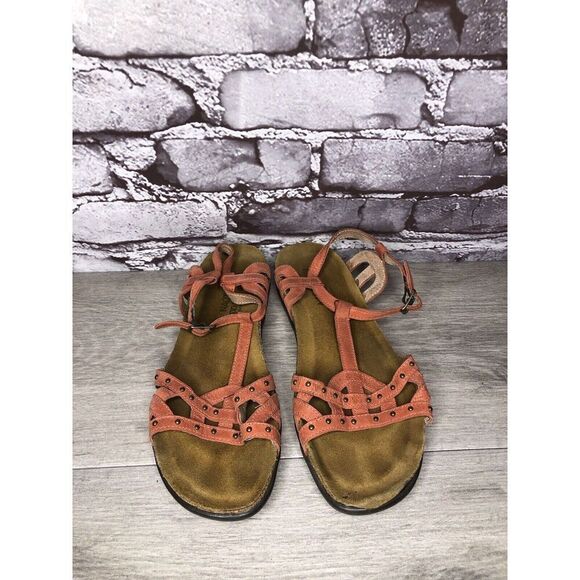 Naot Coral Pink Leather Stud Ankle Strap Casual Sandals Women’s Sz 38EU/7.5M US - Picture 11 of 14